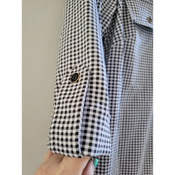 Joseph Ribkoff Black white check button front career blouse top size NEW - Picture 6 of 10